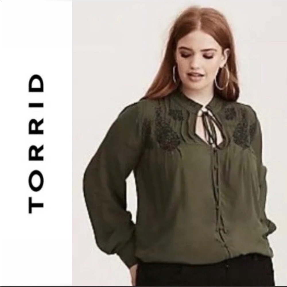 Torrid Embroidered Button down Peasant Blouse